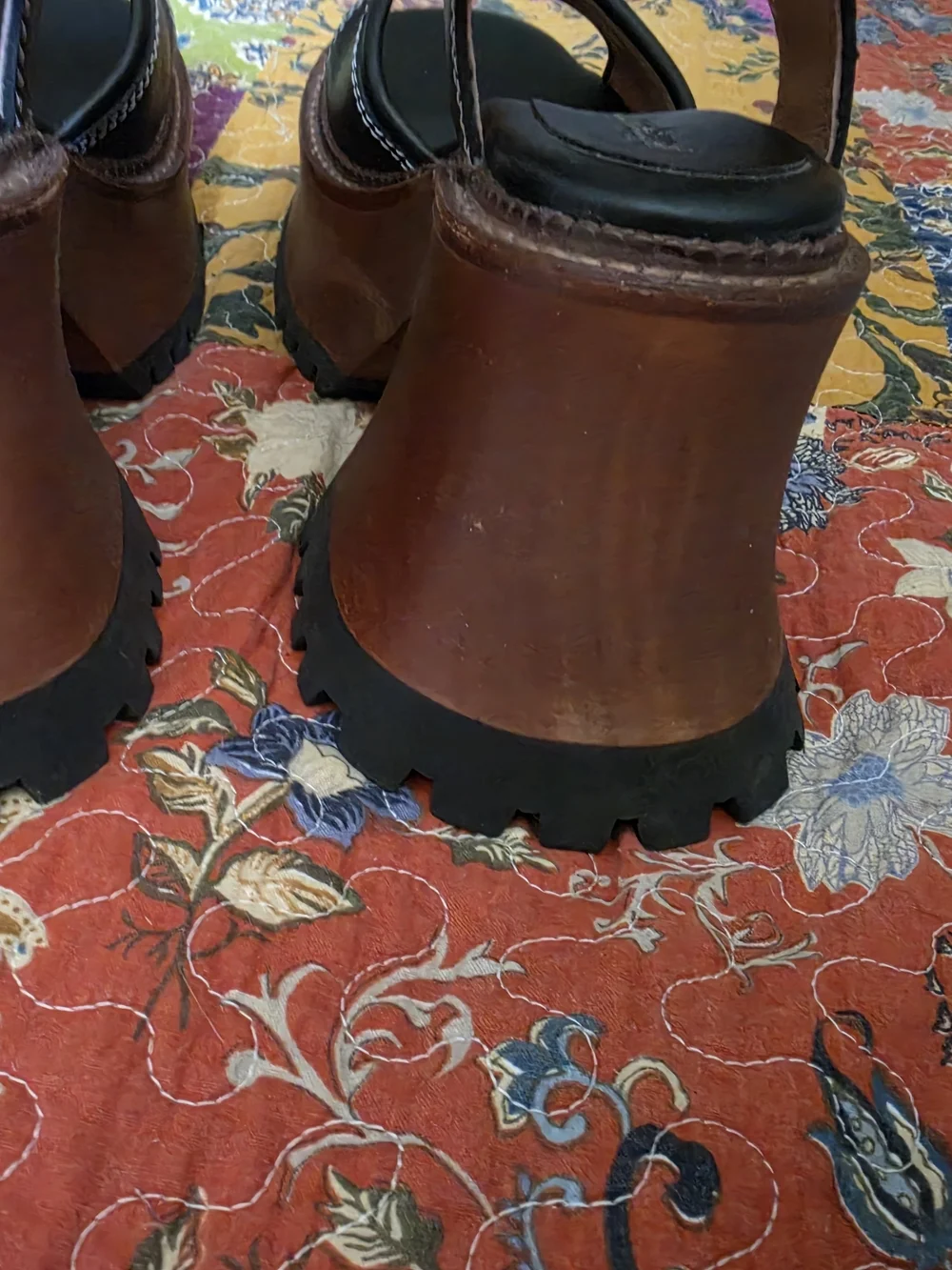 Jeffrey Campbell Black Platform Sandal Heels with Brown Wood-Look Sole